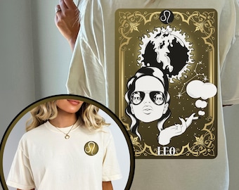 Leo Tarot Karte Unisex T-Shirt, Astrologie Leo Shirt, Leo Geburtstagsgeschenk, Mystical Comfort Colors T-Shirt, Leo Sternzeichen Shirt, Oversized T-Shirt