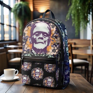 Unieke Frankenstein-bloemenrugzak - tas in gotische stijl voor boekenliefhebbers, klassieke horrorfilmrugzak, leuke horrortas, Frankenstein-tas