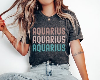 Camiseta minimalista retro del zodiaco Acuario: camiseta inspirada en la astrología para amantes del signo zodiacal, camiseta de cumpleaños de Acuario, camiseta de astrología para Acuario.