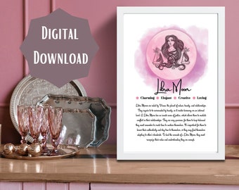 Libra Astrology Digital Print, Libra Moon Wall Art, Libra Zodiac Printable Wall Art, Spiritual Wall Art, Digital Download, Moon Sign Art