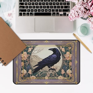 Vintage Inspired Art Nouveau Floral Raven Desk Pad Stylish and Functional, Art Nouveau Raven Desk Mat, Gothic Office Decor, Gothic Desk Mat
