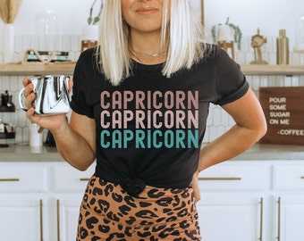 Camiseta retro del zodiaco Capricornio: ropa minimalista y elegante para los amantes del zodiaco. Camiseta de cumpleaños de Capricornio, para amantes de la astrología.