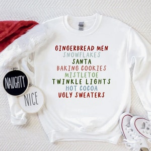 Christmas Favorites Sweatshirt, Christmas Crewneck, Christmas List, Sweatshirts for Her, Holiday Sweatshirt, Christmas Shirt, Gift for Her