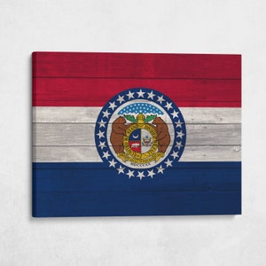 13th Brand Art | Wood Missouri State Flag, 1.5 Inch Thick Gallery Canvas Print, Wall Decor, Home Decoration Living Room Dorm Office Cave
