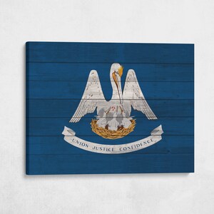 13. Brand Art | Wood Louisiana State Flag, 1,5 Zoll dicke Galerie Leinwanddruck, WandDeko, Wohndekoration Wohnzimmer Dorm Office Cave