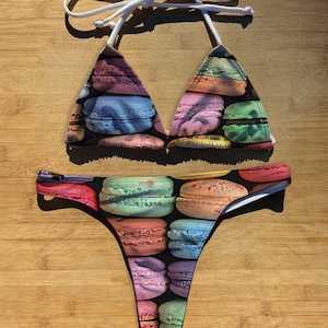 Swimwear Bikini 1 or 2 Piece Set | Macaroons | Thong Cheeky Full Coverage | Triangle String Tie Top Bathing Suit | italian cookie coconut
