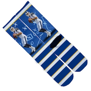 13th Brand | Jared Goff Playmaker Football Crew Socks | One Size 6-12 Elite quarterback Detroit Lions