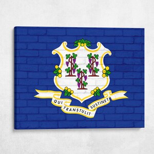 13th Brand Art | Brick Connecticut State Flag, 1.5 Inch Thick Gallery Canvas Print, Wall Decor, Home Decoration Living Room Dorm Office Cave