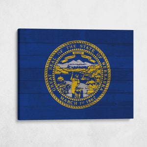 13th Brand Art | Wood Nebraska State Flag, 1.5 Inch Thick Gallery Canvas Print, Wall Decor, Home Decoration Living Room Dorm Office Cave