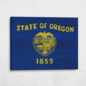 13th Brand Art | Wood Oregon State Flag, 1.5 Inch Thick Gallery Canvas Print, Wall Decor, Home Decoration Living Room Dorm Office Man Cave