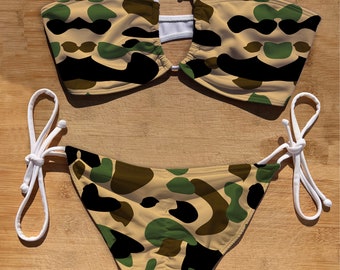 Badkläder Bikiniset med scrunch-bh, sido- och bandeaumönster och halterneck | Hypebeast Camo | Thong Brazil Heltäckande | Baddräkt | kamouflage