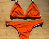 Neon Fluorescent Orange Bikini | Thong Cheeky or Full Coverage | Triangle String Tie Top Bathing Suit | high viz visibility bright rave