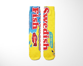 13th Brand | Swedish Fish crew socks | One Size 6-12 Elite candy snack fun meme humor funny novelty socks fishes candies fishes