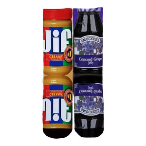 13th Brand | Peanut Butter Jelly crew socks | One Size 6-12 Elite sandwich jif fun funny candy favorite snacks smuckers novelty sock