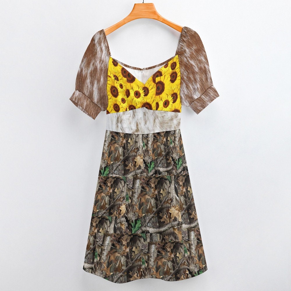 Women's Cow Print Camo and Sunflower Sweetheart Dress - Etsy