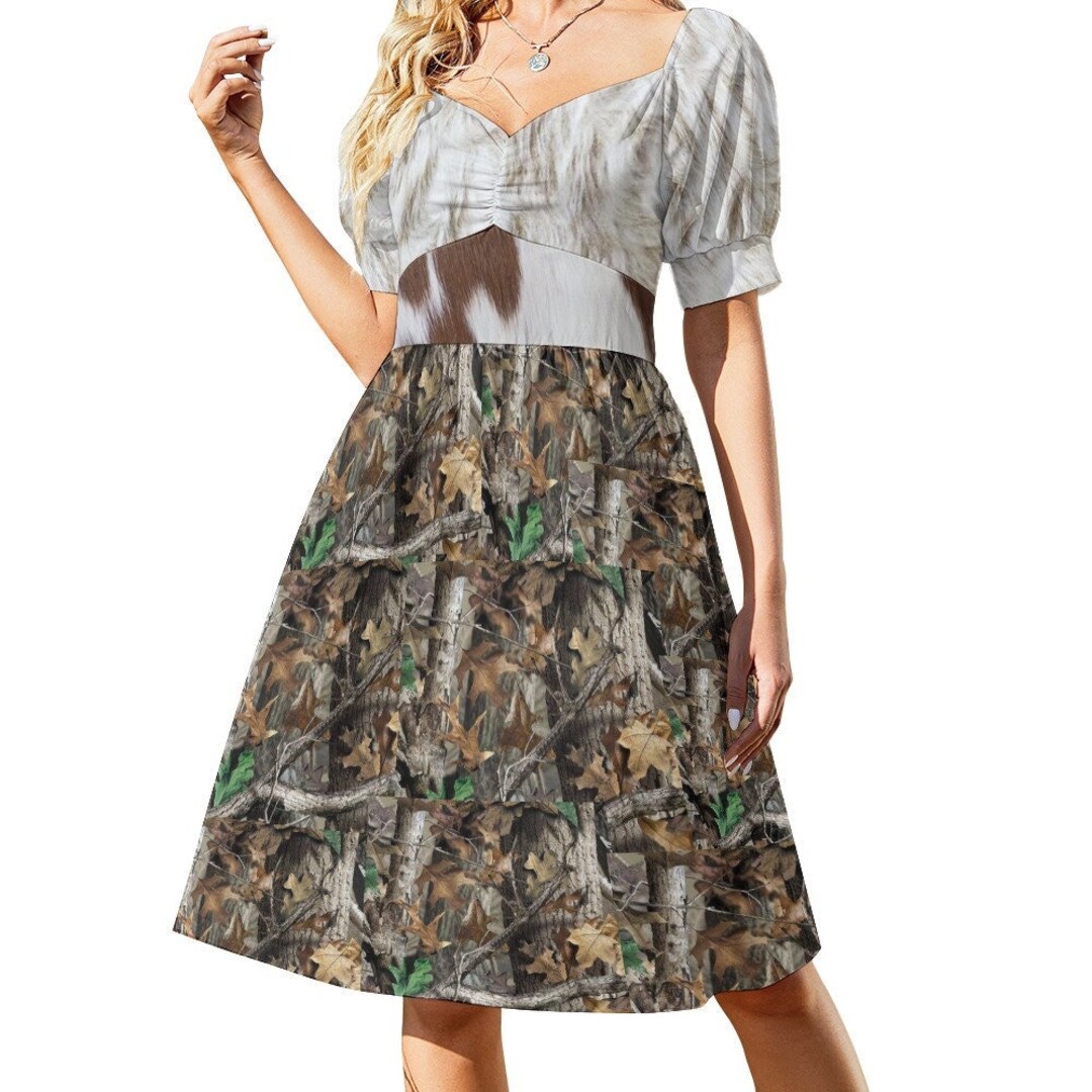 Women's Cow Print and Camo Sweetheart Dress, Camo Dress, Cow Print ...