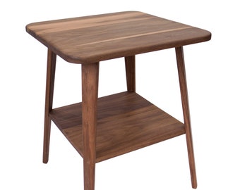 Solid Walnut End Table, Square, Mid-Century Modern, Pure Walnut with Hardwax Oil Finish, Dowel Pin Assembly, Handcrafted in the USA
