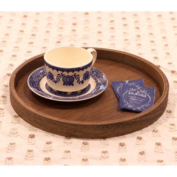 Round Wooden Tray for Tea, Coffee, Matcha, or Charcuterie, Crafted from Pure North American Black Walnut