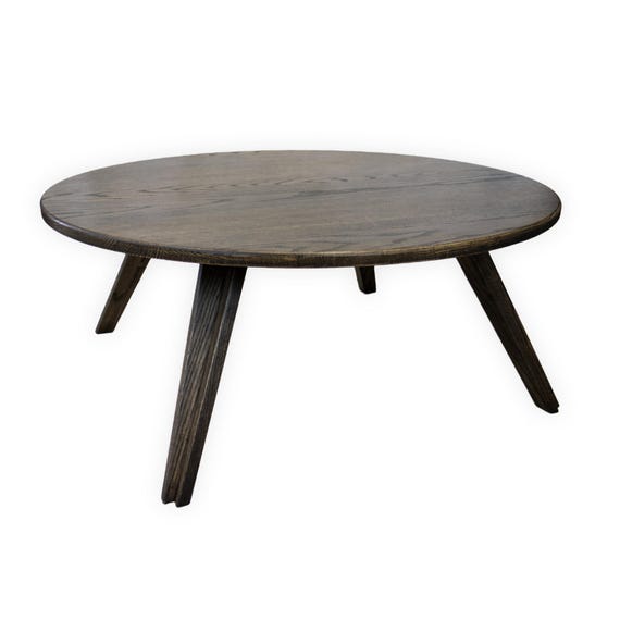 Round Coffee Table, Solid Wood, Minimalist Modern, Made in the USA from Oak or Black Walnut