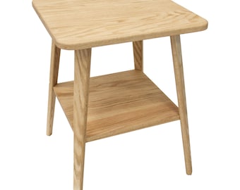 Solid Oak End Table: Mid-Century Modern, Square, Handcrafted in USA