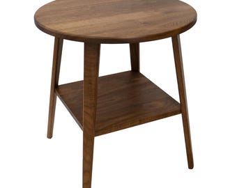 Handcrafted Black Walnut End Table: Mid-Century Modern Round Side Table