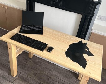 Reclaimed Wolf Wooden Desktop Gaming Feature Piece