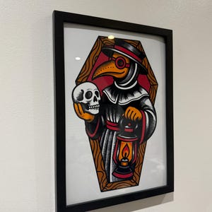 Plague Doctor Art Print – A4 & A5 American Traditional Tattoo Style – Gothic Flash Illustration – Bold Wall Art – Unframed Creepy Decor image 6