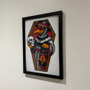 Plague Doctor Art Print – A4 & A5 American Traditional Tattoo Style – Gothic Flash Illustration – Bold Wall Art – Unframed Creepy Decor image 3