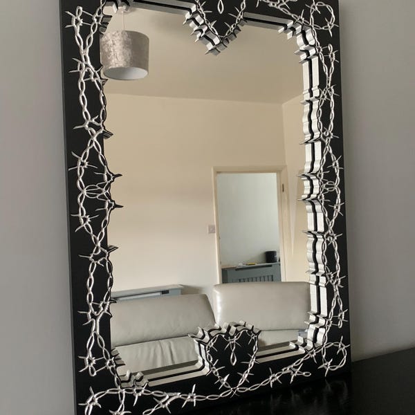 Barbed Wire Heart, Tattoo Style, Gothic Victorian Style Home Decor Feature Mirror Wall Art