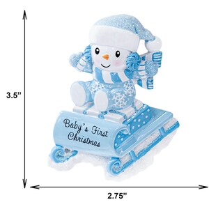 Personalized Snowman On A Sled Baby Boy Ornament 2025 Blue, Custom New Baby Newborn Grandbaby 1st Year Keepsake Gift image 3
