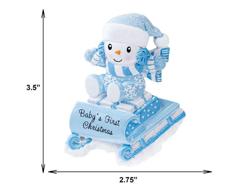 Personalized Snowman On A Sled Baby Boy Ornament 2025 Blue, Custom New Baby Newborn Grandbaby 1st Year Keepsake Gift image 3