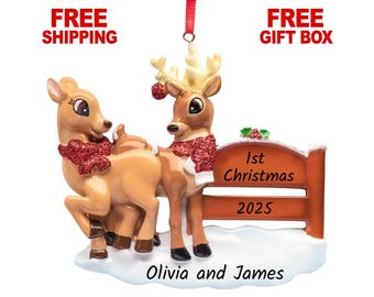 Personalized Reindeer Couple Ornament 2025, Our First Christmas Together Ornament, Custom Deer Family of 2 Gift, 1st Xmas Dating Keepsake