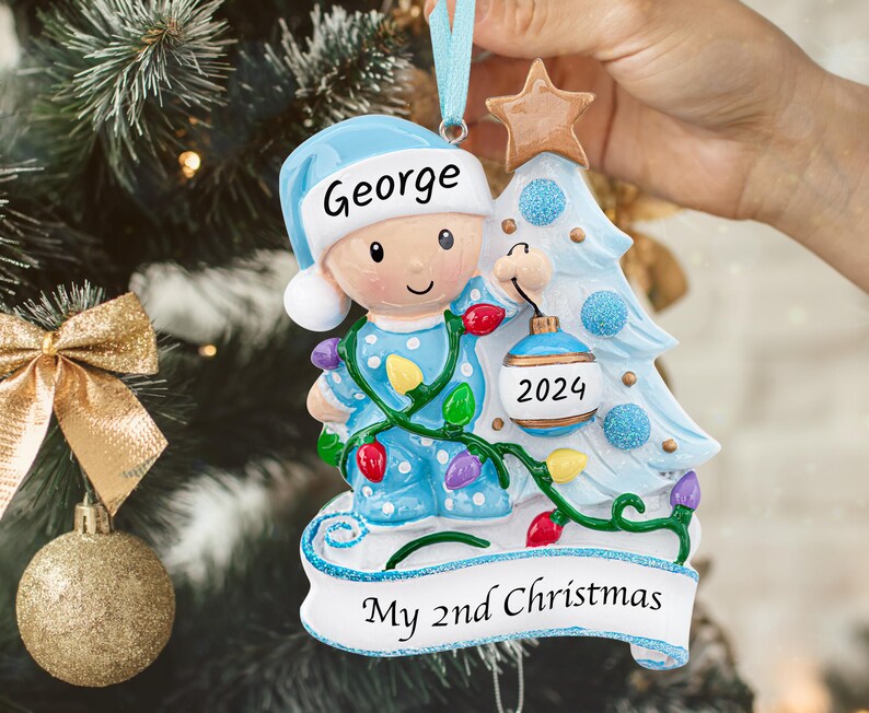 Baby's Second Christmas Ornament 2024, Personalized Baby Boy in