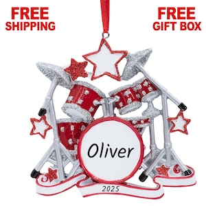 Personalized Drum Set Christmas Ornament 2025, Drum Kit Musical Instrument Ornament, Custom Xmas Gift for Band Drummer Music Lover