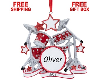 Personalized Drum Set Christmas Ornament 2025, Drum Kit Musical Instrument Ornament, Custom Xmas Gift for Band Drummer Music Lover