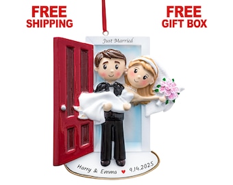 Personalized Just Married Ornament, Custom Our First Christmas Married Ornament 2025, Wedding Couple Threshold, Gift for Newlywed Mr and Mrs