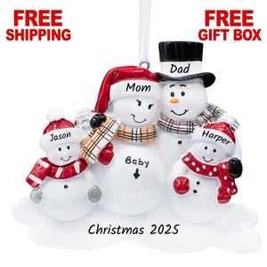We're Expecting Ornament 2025, Personalized Pregnant Snowman Mom with 2 Kids Christmas Ornament, Soon to Be Family of 5 Pregnancy Gift