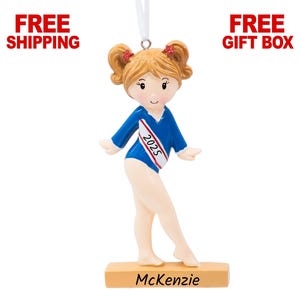 Personalized Gymnastics Christmas Ornament, Custom Gymnast Girl in Blue Leotard Decoration 2025 for Xmas Tree, Unique Keepsake Gift