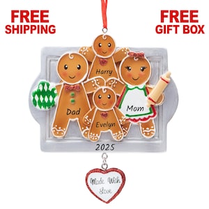Gingerbread Family of 4 Christmas Ornament, Made with Love Personalized Xmas Tree Decor 2025, Custom Family of Four People Keepsake Gift