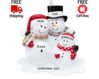 We're Expecting Ornament 2023, Personalized Pregnant Snowman Mom with 1 Kids Christmas Ornament, Soon to Be Family of 4 Pregnancy Gift