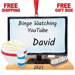 Personalized Smart TV Christmas Ornament, Watching Television - Big Screen TV Ornament 2025, Movie Night Lover - Binge Watcher Xmas Gift