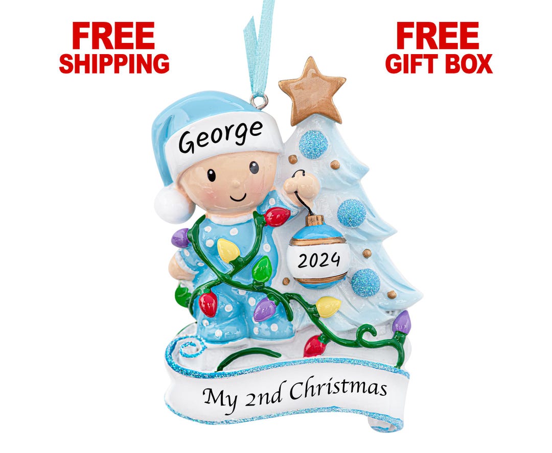 Baby's Second Christmas Ornament 2024, Personalized Baby Boy in