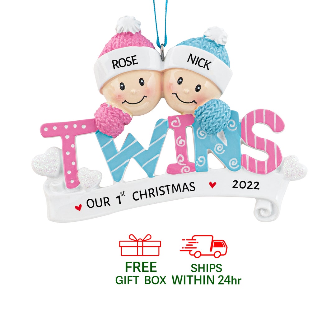 Personalized Twins Christmas Ornament 2023, Baby Twin Boy & Girl First Christmas Keepsake