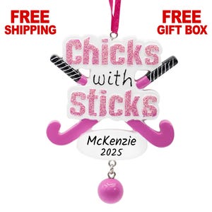 Chicks with Sticks Girls Field Hockey Ornament 2025, Personalized Female Field Hockey Player Christmas Tree Ornament, Custom Xmas Gift