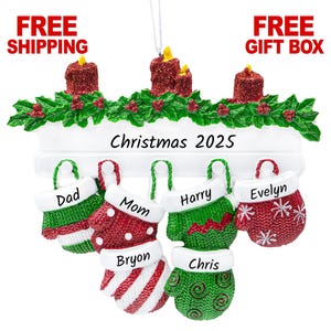 Mitten Family of 6 Christmas Ornament, Personalized Xmas Tree Decoration 2025, Family of Six People Keepsake Gift, Custom Name Year