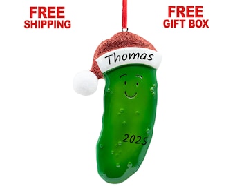 Christmas Pickle with Santa Hat Ornament, Personalized Pickle Christmas Ornament 2025, Custom German Pickle Tradition Xmas Tree Gift