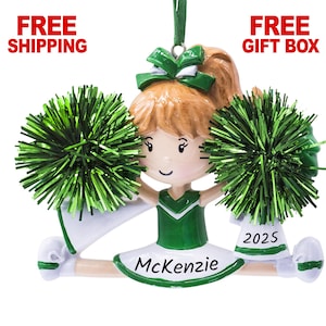 Personalized Cheerleader Christmas Ornament, Cheer Girl Dancer Cheerleading with Girl Pompom Ornament, Custom Xmas Gift for Pom Pom Girls