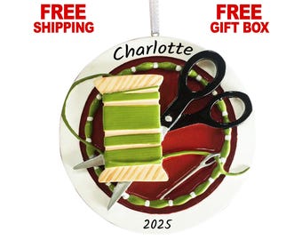Personalized Sewing Christmas Ornament 2025, Embroidery Yarn Quilting Ornament with Crochet & Scissors, Gift for Seamstress Tailor Quilter