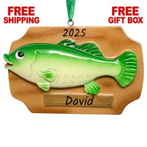 Fishing Personalized Christmas Ornament, Fish Bass on Plaque Xmas Tree Ornament, Gone Fly Fishing Fisherman Gift 2025