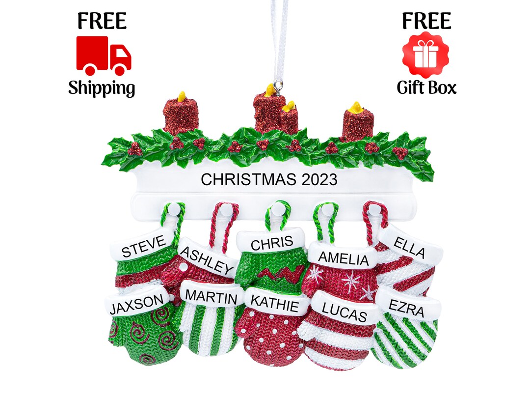 Personalized Family of 10 Christmas Ornament 2023, Mittenfamily of Ten